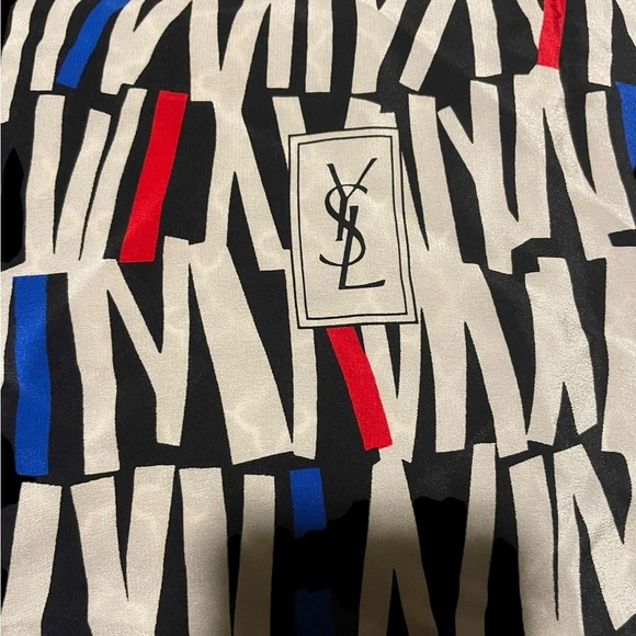 Yves Saint Laurent YSL Blue White, Red, and Black Silk Scarf​​ - Picture 2 of 5